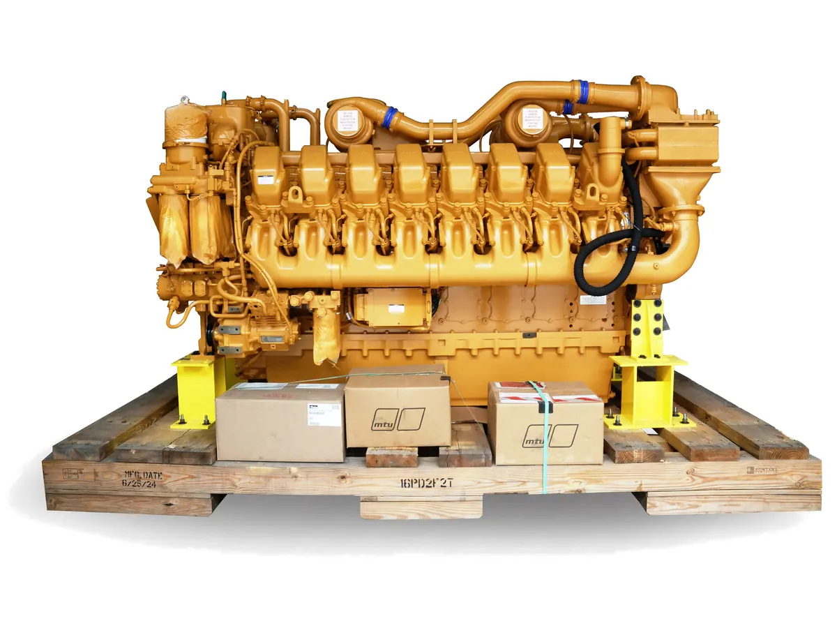 MTU 16V4000 engine on a shipping pallet
